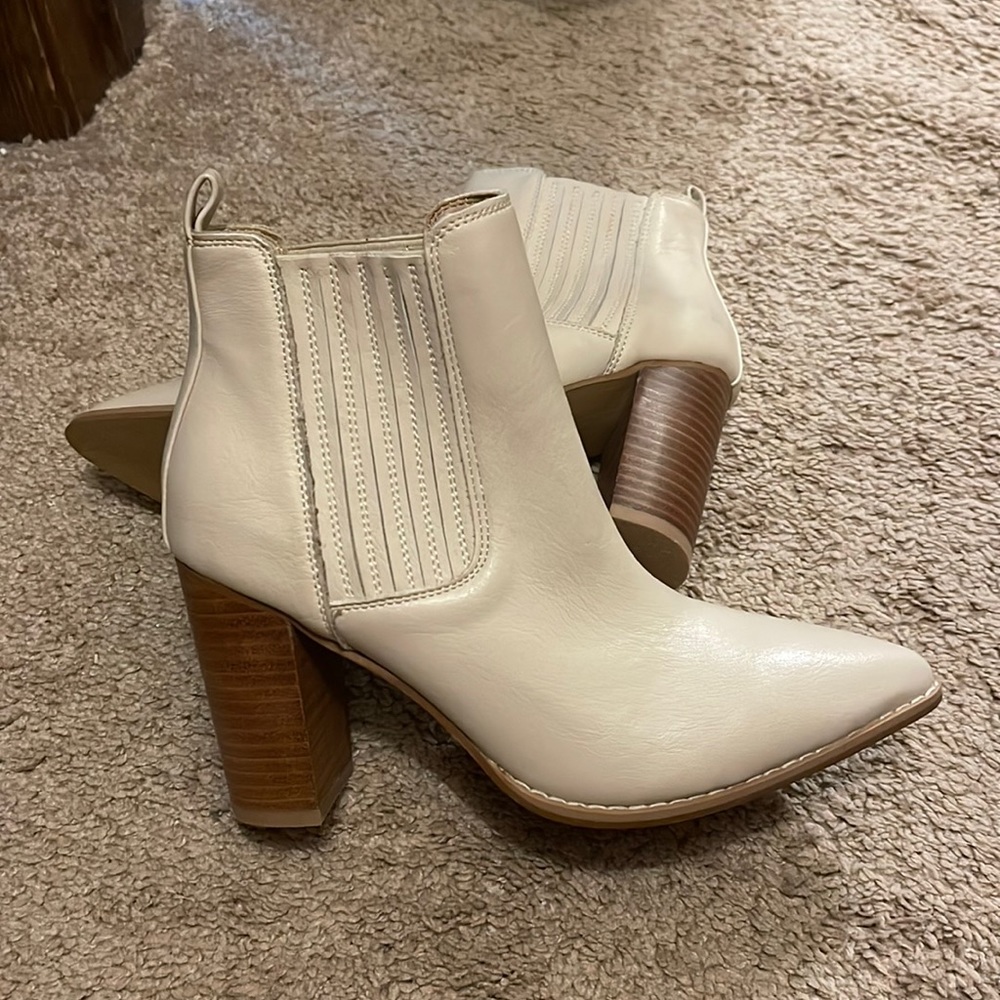 Off white leather booties